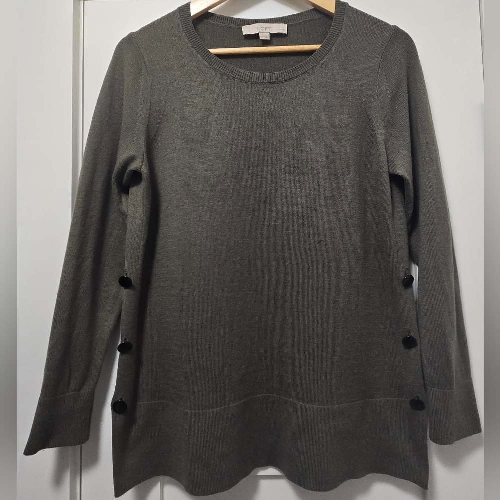 LOFT Pine Green Sweater with Buttoned Side Details